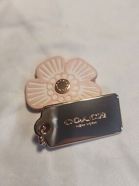 2" COACH Rose Gold Tea Rose Flower Floral Bag Charm Hang Tag